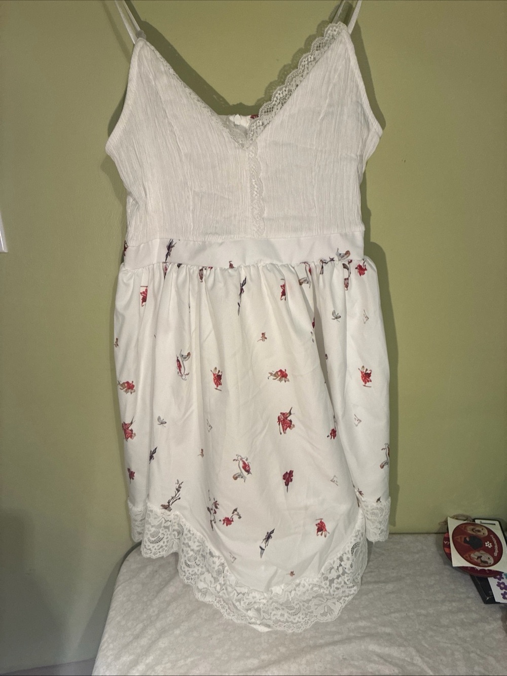 'White Floral Lace-Trim Summer Dress Sz medium